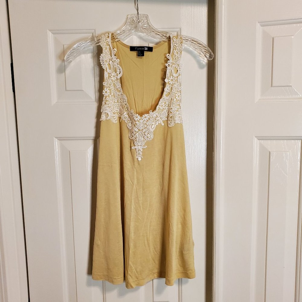 Forever 21 Gold Tank Top with Embellished Neckline